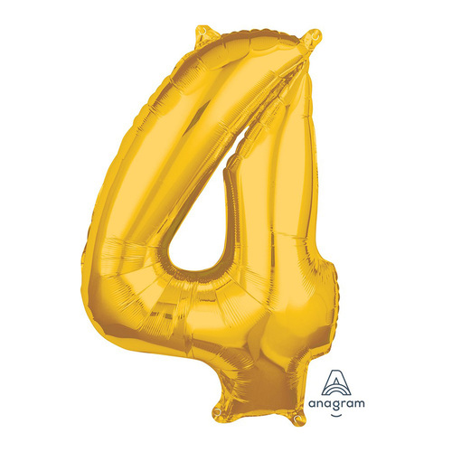 Mid-Size Shape Gold Number 4. Foil Balloon