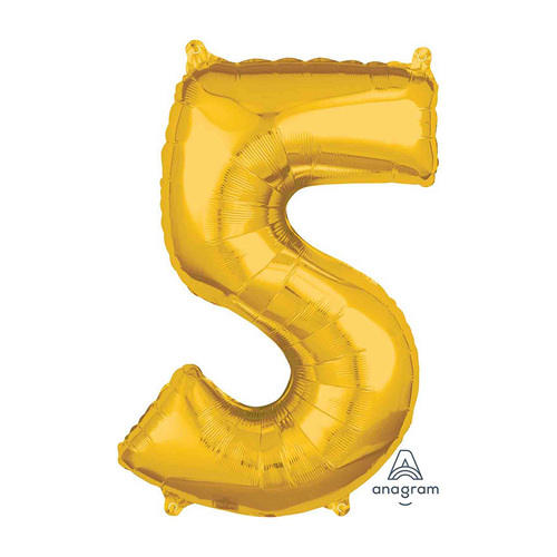 Mid-Size Shape Gold Number 5. Foil Balloon