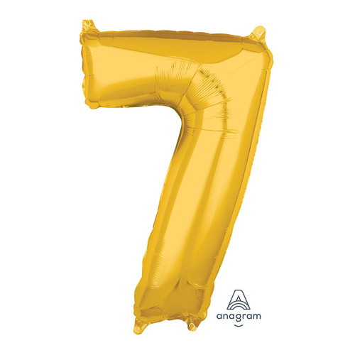 Mid-Size Shape Gold Number 7. Foil Balloon