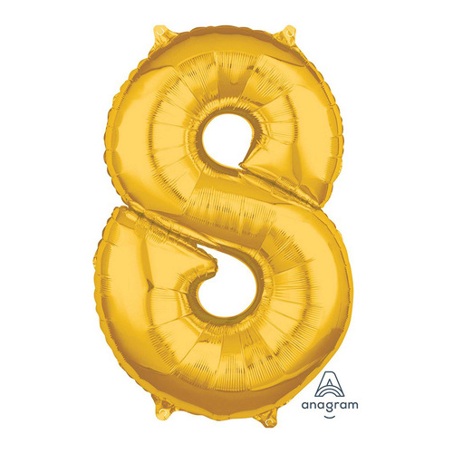 Mid-Size Shape Gold Number 8. Foil Balloon
