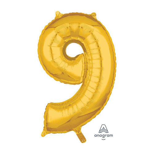 Mid-Size Shape Gold Number 9. Foil Balloon