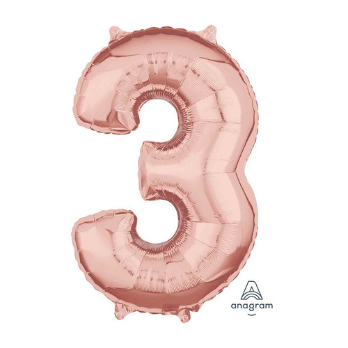 Mid-Size Shape Rose Gold Number 3. Foil Balloon