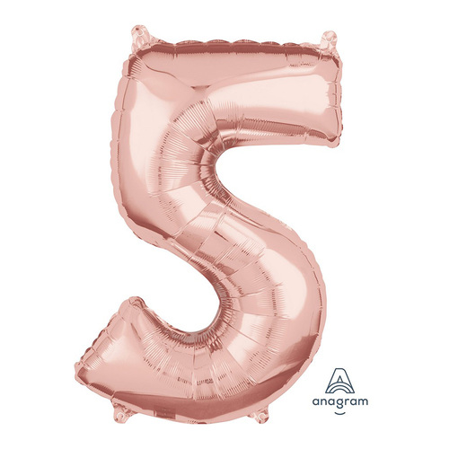 Mid-Size Shape Rose Gold Number 5. Foil Balloon