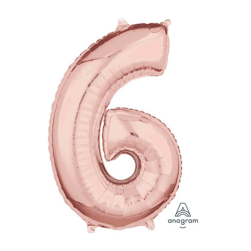 Mid-Size Shape Rose Gold Number 6. Foil Balloon