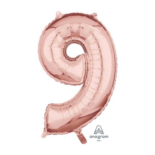 Mid-Size Shape Rose Gold Number 9. Foil Balloon