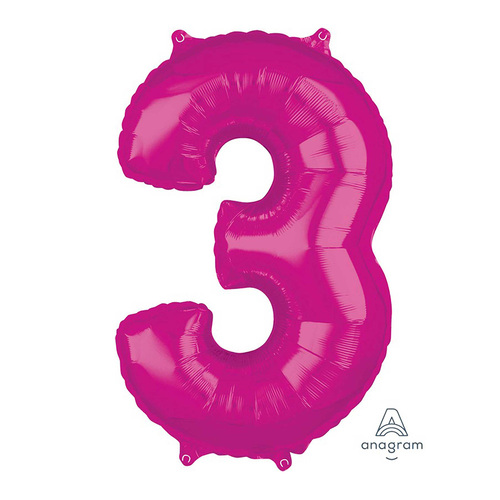 Mid-Size Shape Pink Number 3. Foil Balloon