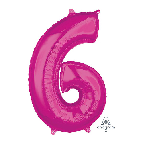 Mid-Size Shape Pink Number 6. Foil Balloon