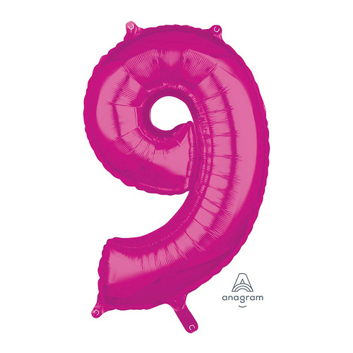 Mid-Size Shape Pink Number 9. Foil Balloon