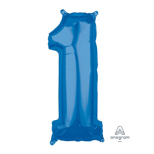Mid-Size Shape Blue Number 1. Foil Balloon