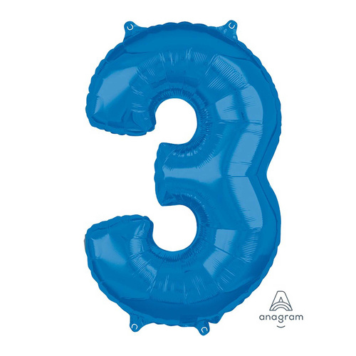 Mid-Size Shape Blue Number 3. Foil Balloon