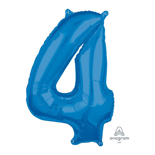 Mid-Size Shape Blue Number 4. Foil Balloon