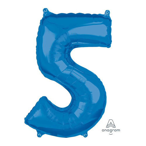 Mid-Size Shape Blue Number 5. Foil Balloon