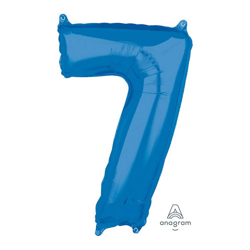 Mid-Size Shape Blue Number 7. Foil Balloon
