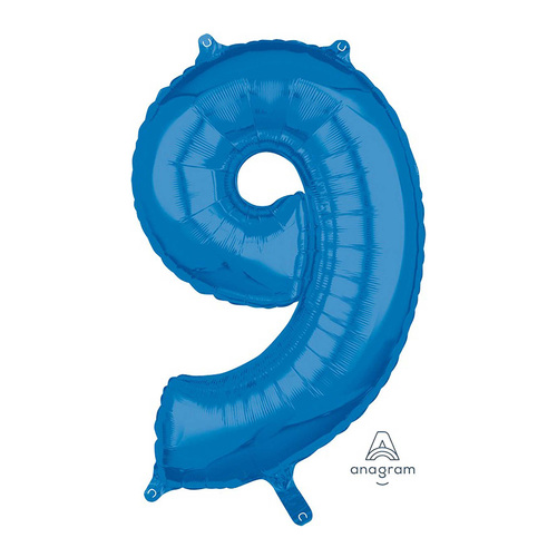 Mid-Size Shape Blue Number 9. Foil Balloon