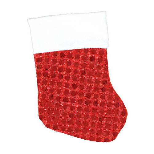 Mini Red Fabric Christmas Stockings with Sequins 6 Pack