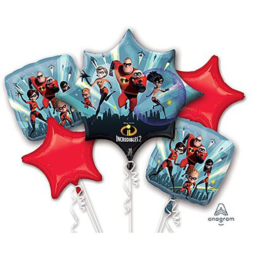 Incredibles 2 Bouquet 1 x Super Shape & 4 x 45cm Foil Balloons