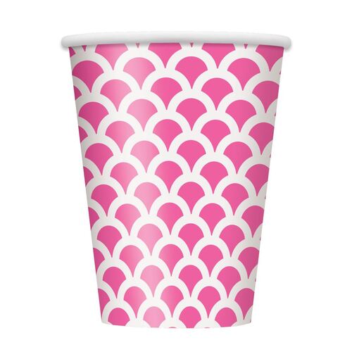 Scallop Hot Pink Paper Cups 355ml 6 Pack