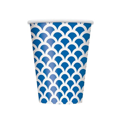 Scallop Royal Blue Paper Cups 355ml 6 Pack