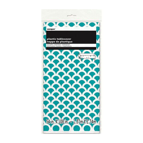 Caribbean Teal Scallop Printed Tablecover