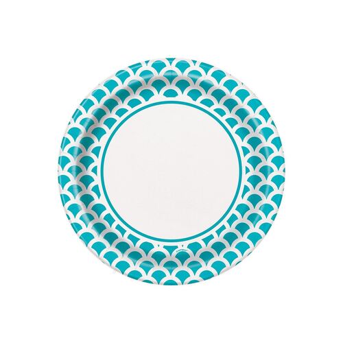 Scallop Caribbean Teal Paper Plates 22cm 8 Pack