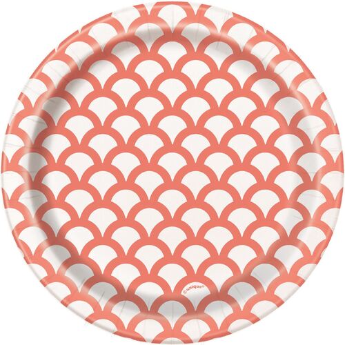 Scallop Coral Paper Plates 17cm 8 Pack 