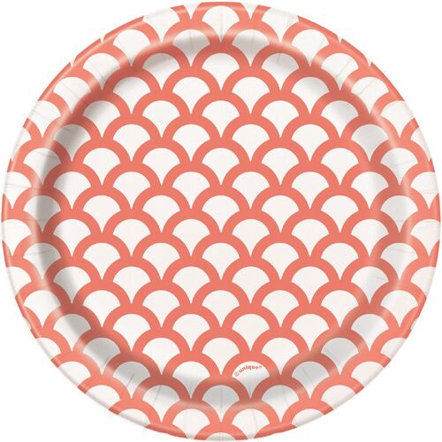 Scallop Coral Paper Plates 17cm 8 Pack 