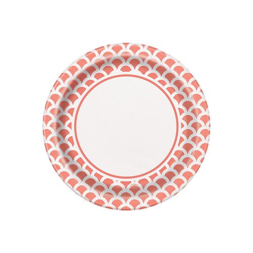 Scallop Coral Paper Plates 22cm 8 Pack
