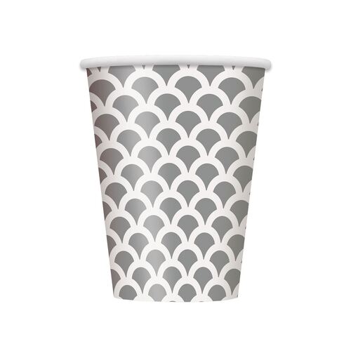 Scallop Silver Paper Cups 355ml 6 Pack