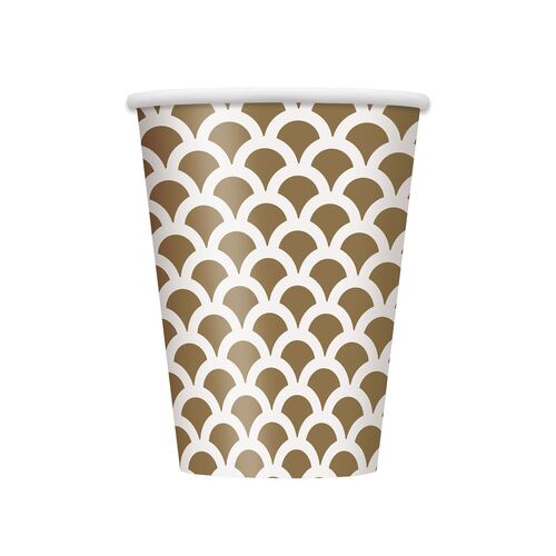 Scallop Gold Paper Cups 355ml 6 Pack