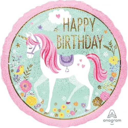 45cm Standard Holographic Magical Unicorn Happy Birthday Foil Balloon