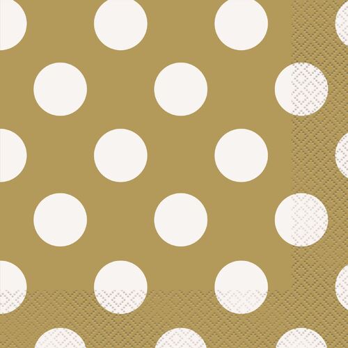 Dots Gold Luncheon Napkins 2ply 16 Pack