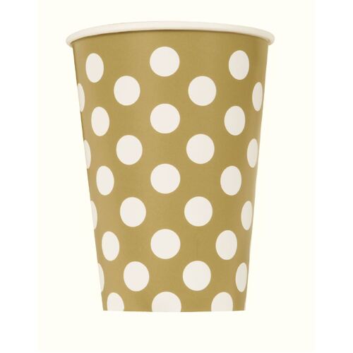 Dots Gold Paper Cups 355ml 6 Pack