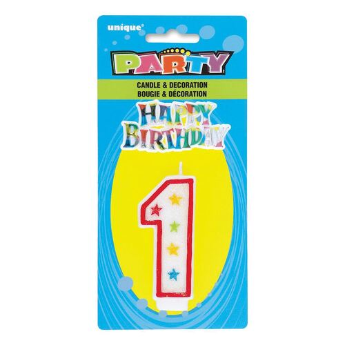 Number Candle With Happy Birthday Cake Topper - 1