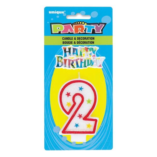 Number Candle With Happy Birthday Cake Topper - 2