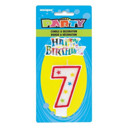 Number Candle With Happy Birthday Cake Topper - 7