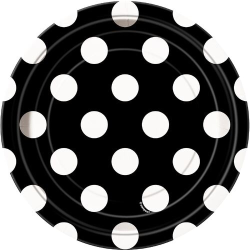 Dots Midnight  Black Paper Plates 17cm 8 Pack 