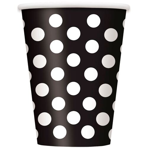 Dots Black Paper Cups 355ml 6 Pack