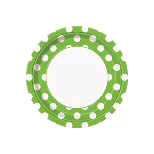 Dots Lime Green Paper Plates 22cm 8 Pack