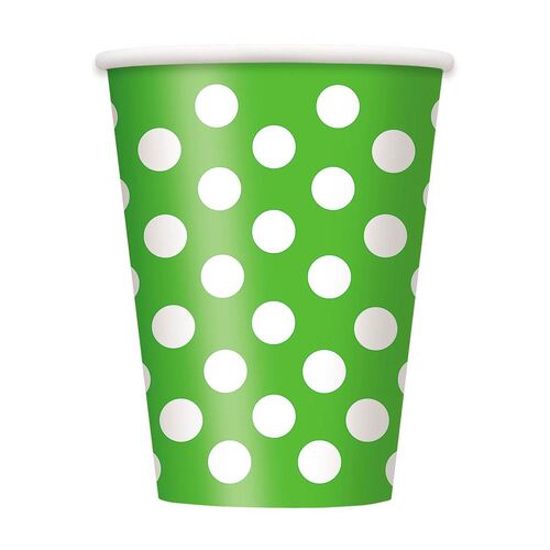 Dots Lime Green Paper Cups 355ml 6 Pack