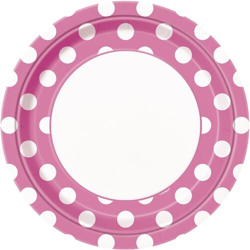 Dots Hot Pink Paper Plates 22cm 8 Pack