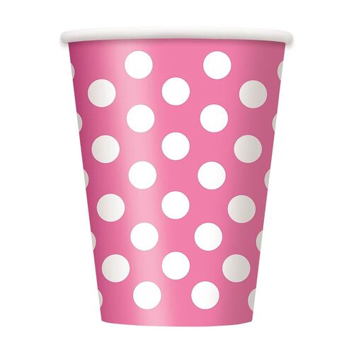 Dots Hot Pink Paper Cups 355ml 6 Pack