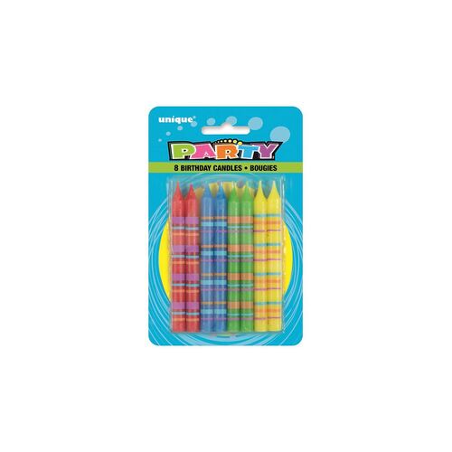 8 Striped Candles - Assorted Colours