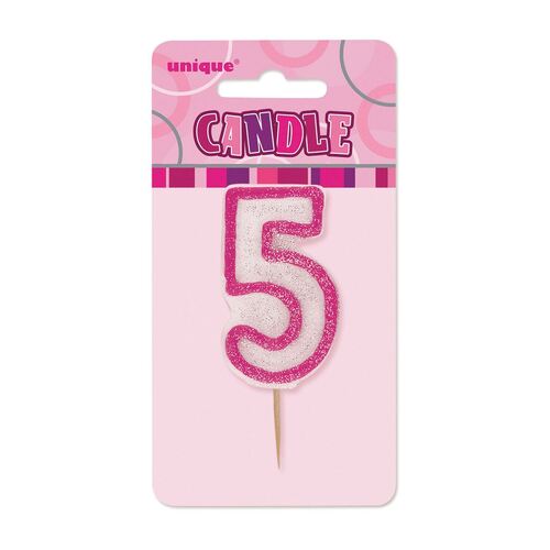Glitz Pink Number Candle - 5