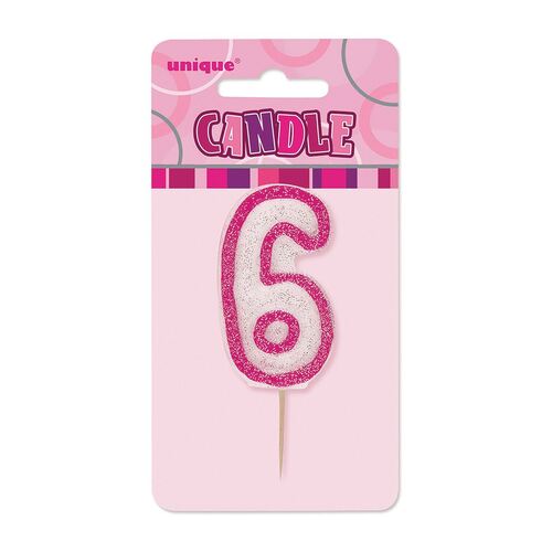 Glitz Pink Number Candle - 6