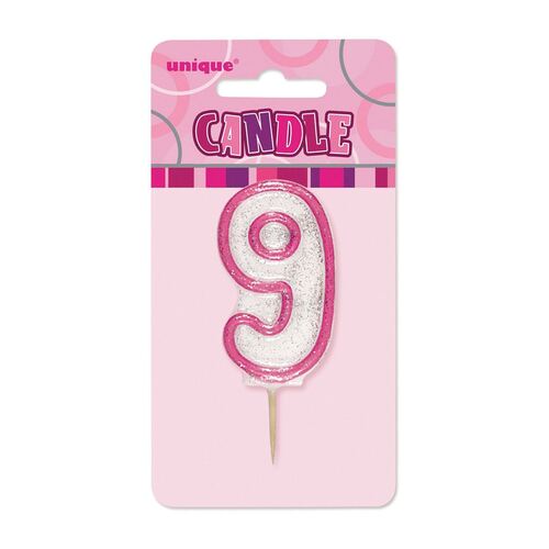 Glitz Pink Number Candle - 9