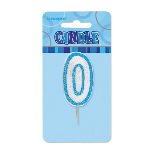 Glitz Blue Number Candle - 0