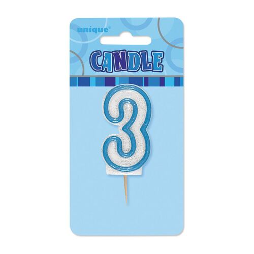 Glitz Blue Number Candle - 3