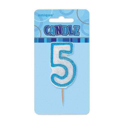 Glitz Blue Number Candle - 5