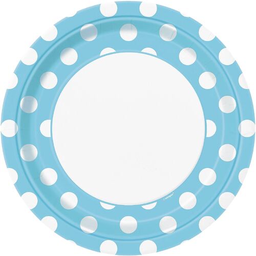 Dots Powder Blue Paper Plates 22cm 8 Pack