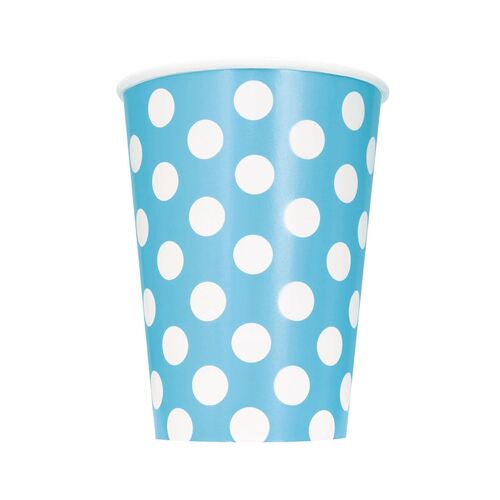 Dots Powder Blue Paper Cups 355ml 6 Pack